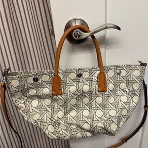Tory Burch White and Tan Tote Bag with Structured Design